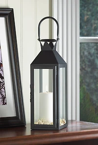 15" Sleek Black Metal Manhattan Candle Lantern with Handle