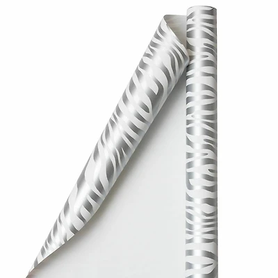 JAM Paper Safari Silver & White Zebra Gift Wrap, 2ct.