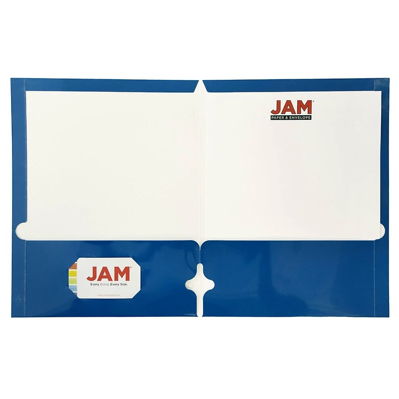JAM Paper Blue Glossy Laminated Two Pocket 3 Hole Punch School Folders, 100ct.