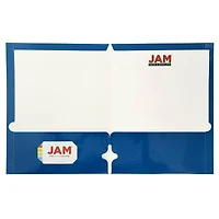 JAM Paper Blue Glossy Laminated Two Pocket 3 Hole Punch School Folders, 100ct.