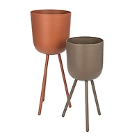 Hello Honey® Terra Cotta & Brown Round Footed Metal Planter Set