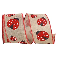 JAM Paper 2.5" x 10yd. Faux Linen Wired Natural Ladybug Ribbon