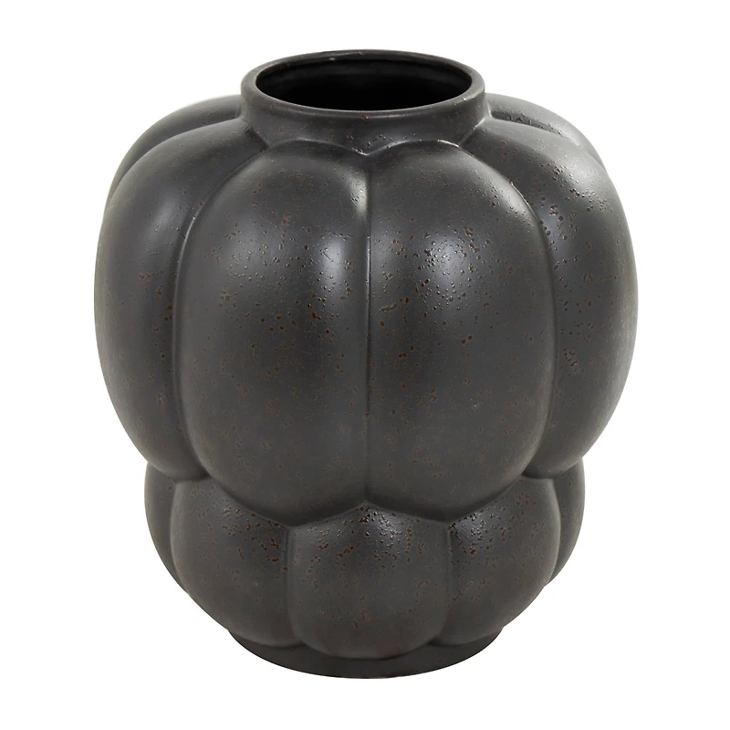 13" Black Speckled Ceramic Bubble Ribbed Vase