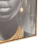 24" x 2" x 24" Black Canvas Woman Shaded Living Room Framed Wall Art with Blue Crown and Gold Foil Accents