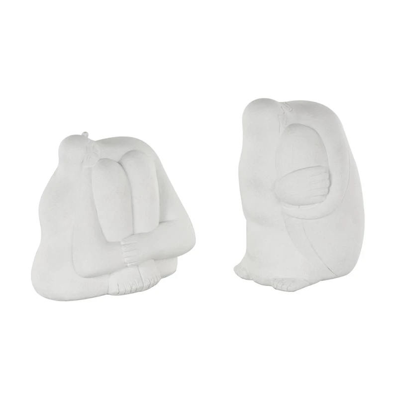 White Abstract Tucked Sitting People Sculpture Set