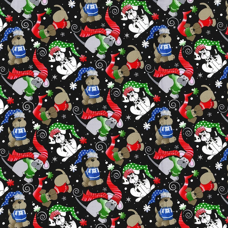 Fabric Traditions Christmas Black Winter Dogs Cotton Fabric