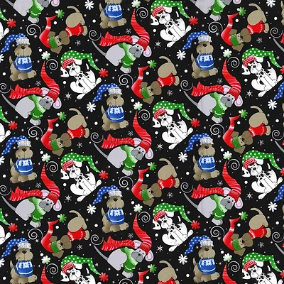 Fabric Traditions Christmas Black Winter Dogs Cotton Fabric