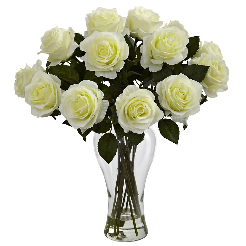 18" Blooming White Roses in Decorative Vase