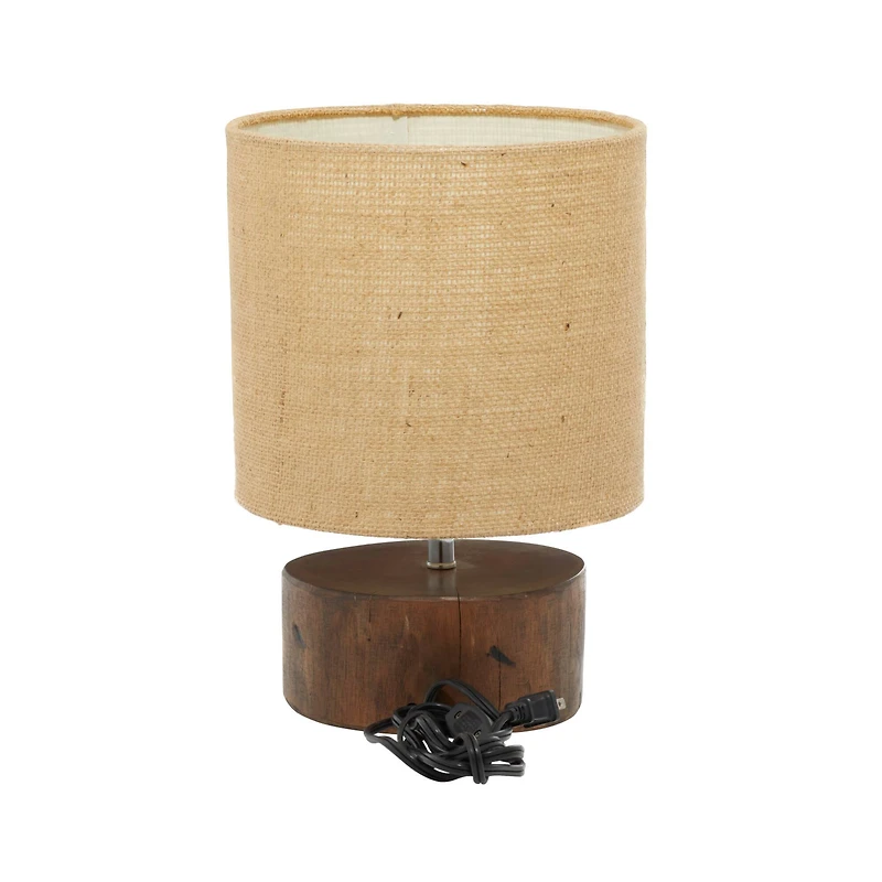 Brown Wood Rustic Table Lamp, 14" x 10" x 10"