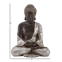 11" Silver Bohemian Polystone Buddha Sculpture