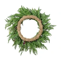 Glitzhome® 24"D Christmas Greenery PE Cedar Wreath with Red Berries