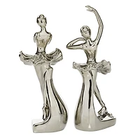 The Novogratz Set of 2 Silver Porcelain Glam Dancer Sculpture, 4" x 11"