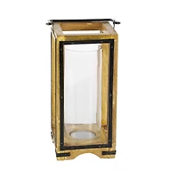 Natural Brown Mango Wood Traditional Candle Holder Lantern, 22" x 8" x 8"