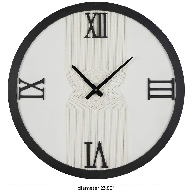 24" The Novogratz White Wood Art Deco Line Art Wall Clock