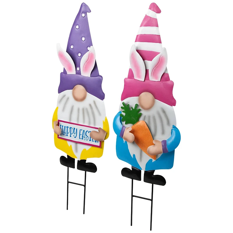 27" Gnomes with Bunny Ears Easter Outdoor Garden Stakes, 2ct.