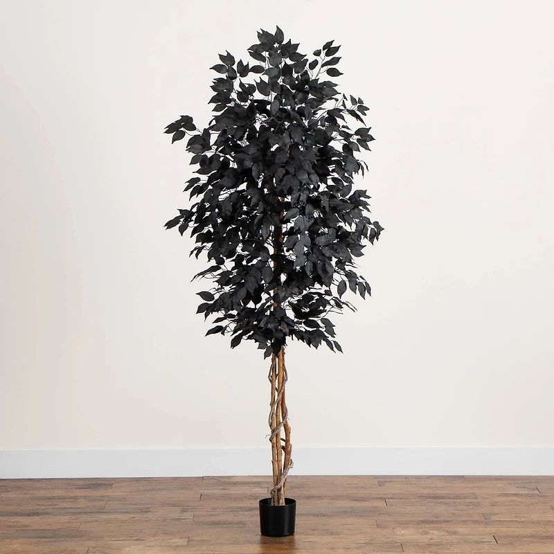 7ft. Artificial Halloween Black Ficus Tree with Natural Trunk