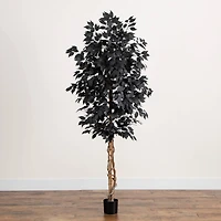 7ft. Artificial Halloween Black Ficus Tree with Natural Trunk