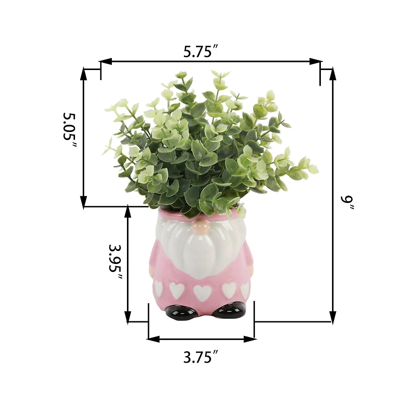Flora Bunda® 9" Green Eucalyptus in Pink Heart Gnome Planter