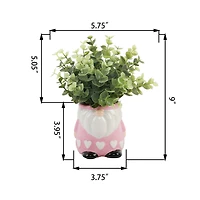 Flora Bunda® 9" Green Eucalyptus in Pink Heart Gnome Planter