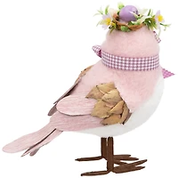 7.75" Pink Plush Bird Easter Accent with Gingham Bow