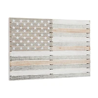 White Wood French Country American Flag Wall Decor, 26" x 38" x 2"