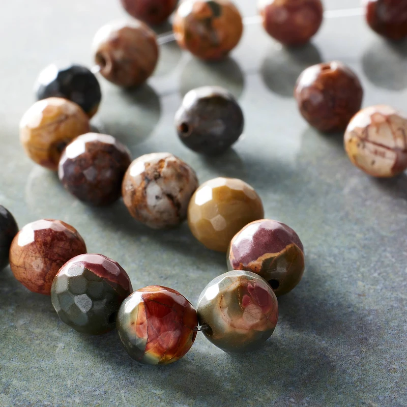 Silverite Jasper Faceted Picasso Round Beads by Bead Landing®, 8mm