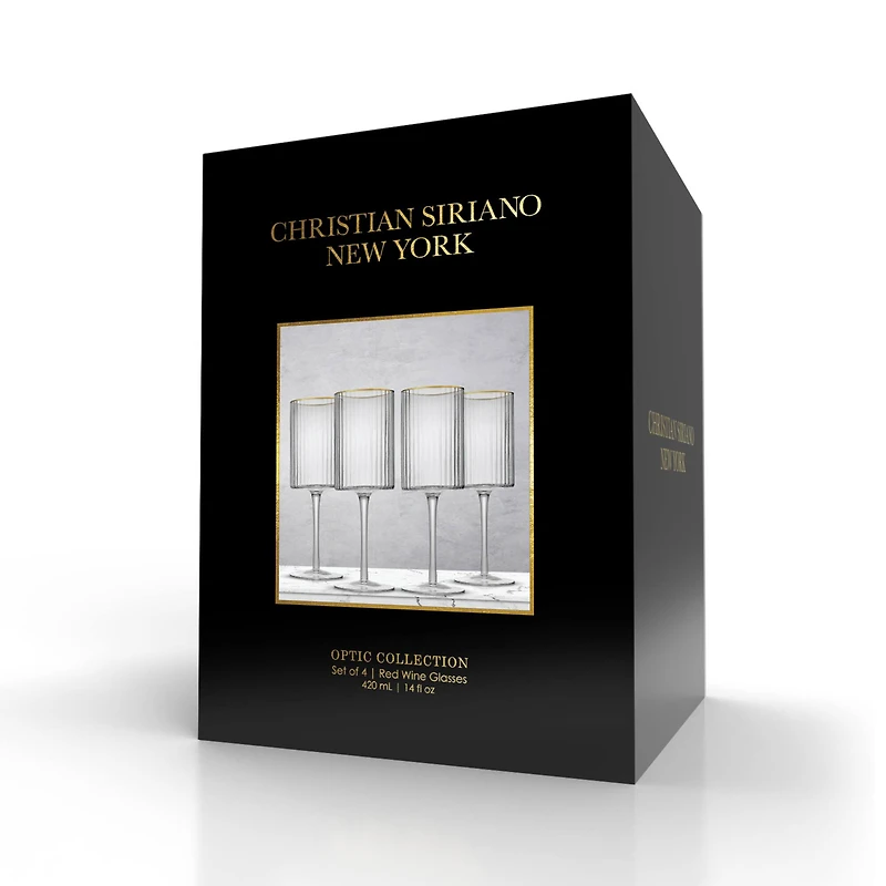 JoyJolt® Christian Siriano 17.5oz. Optic Gold Rim Red Wine Glasses, 4ct.