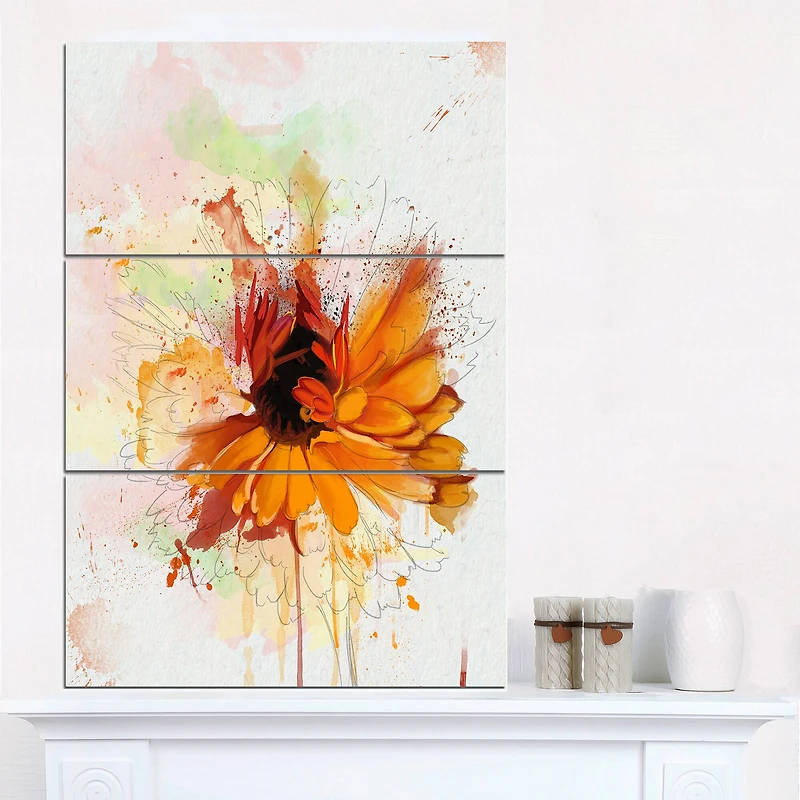 Designart - Sunflower Drawing with Paint Splashes