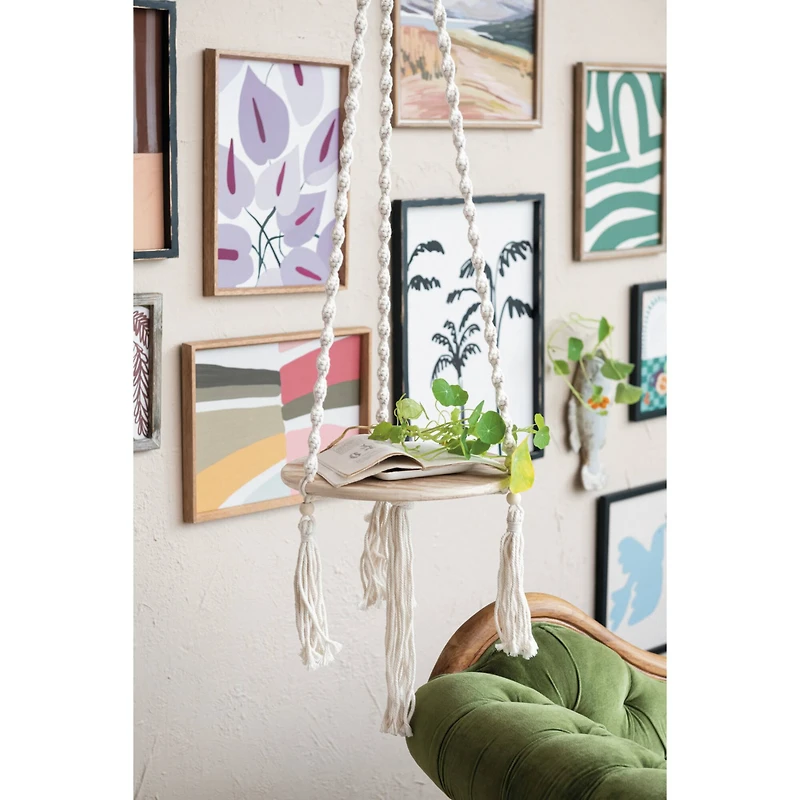 Hello Honey® 5ft. Cotton Macrame Plant Hanger with Wood Base