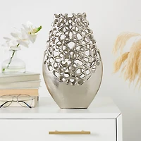 15" Silver Aluminum Vase with Freeform Open Lattice