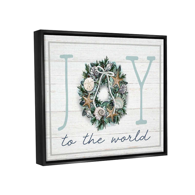 Stupell Industries Joy To The World Nautical Wreath Framed Floater Canvas Wall Art