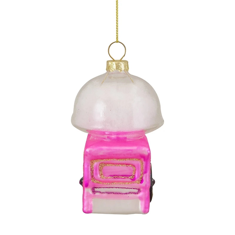 3.5" Pink, White & Gold Cotton Candy Machine Glass Christmas Ornament
