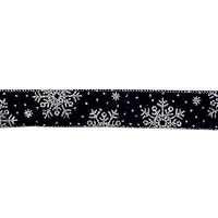 1.5" x 25ft. Navy & Silver Snowflake Wired Velvet Ribbon by Celebrate It®