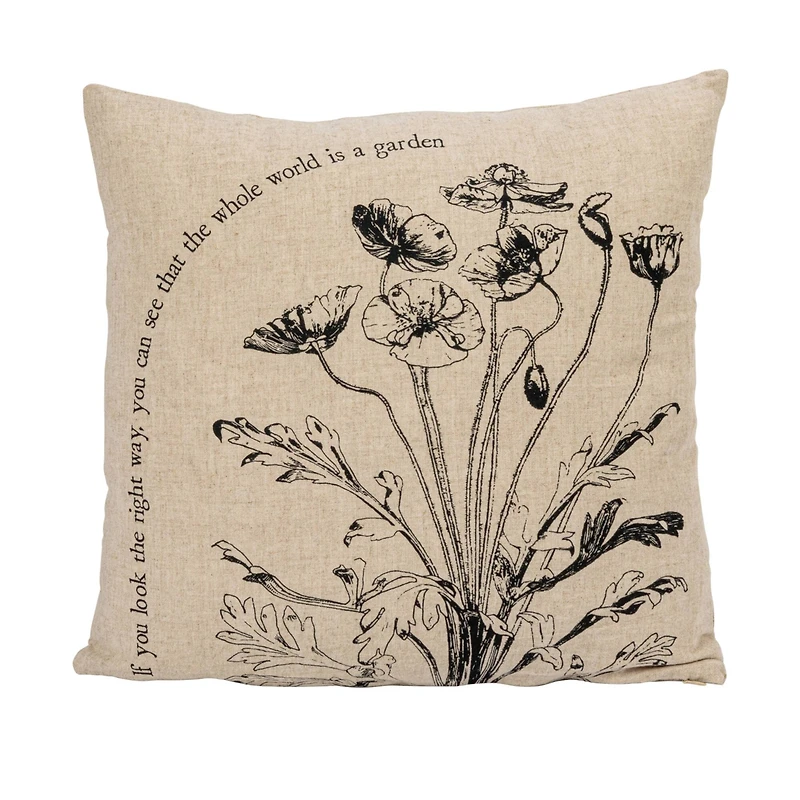 Hello Honey® Cream & Black Flower Prints Linen Blend Pillow with Patches Set