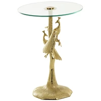 22.25" Gold Aluminum Peacock Textured Accent Table with Glass Tabletop