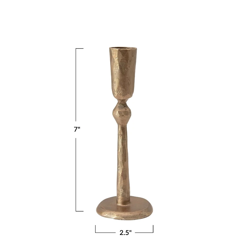 Hello Honey® 7" Antique Brass Hand-Forged Metal Taper Candle Holder