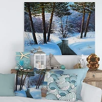 Designart Christmas Forest with River & Trees III Canvas Wall Art