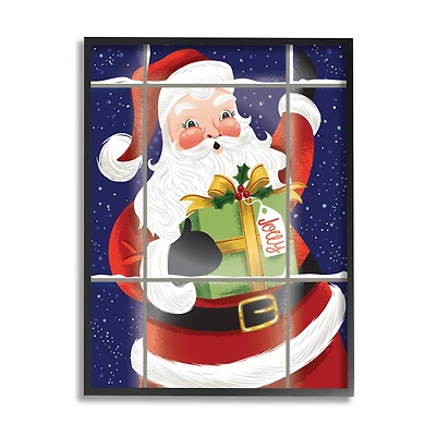 Stupell Industries Vintage Jolly Santa Window Framed Giclee Art