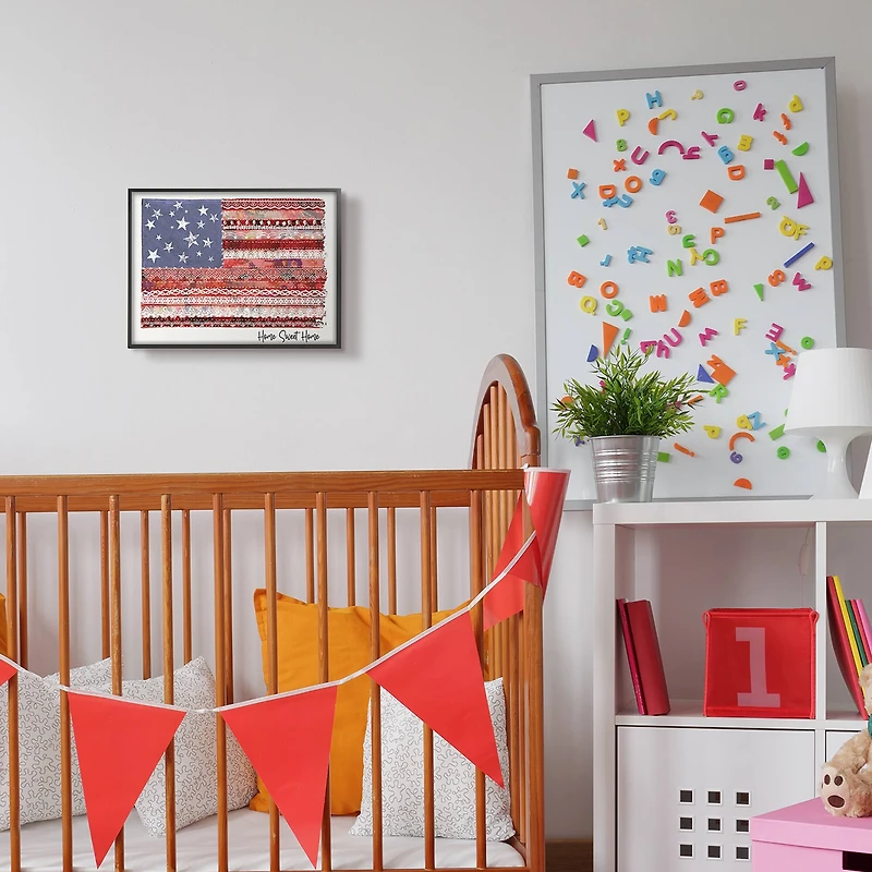 Stupell Industries Home Sweet Home Phrase Lace Pattern American Flag in Frame Wall Art