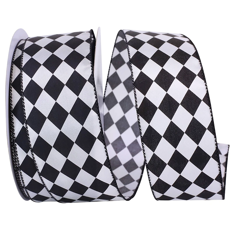 Reliant 2.5" x 50yd. Wired Black & White Diamond Dan Ribbon