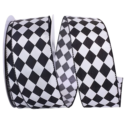 Reliant 2.5" x 50yd. Wired Black & White Diamond Dan Ribbon