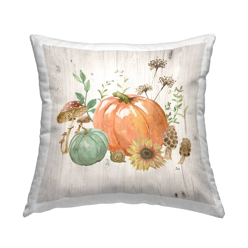 Stupell Industries Autumn Pumpkin Mushrooms Decorative Printed Throw Pillow