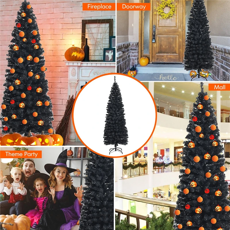 Costway 6ft. Unlit Black Slim Artificial Christmas Tree