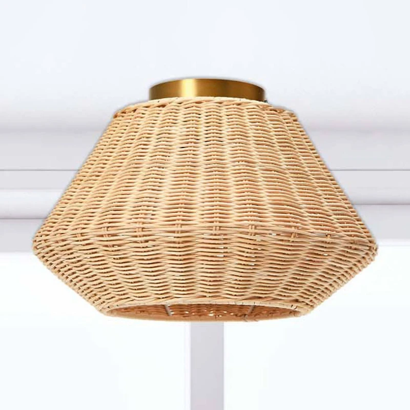 Hello Honey® 13.8" Coastal Ceiling Lamp with Rattan Shade and Iron Base