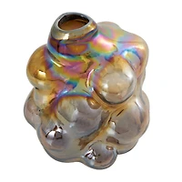 8" Iridescent Brown Abstract Handmade Bubble Glass Vase