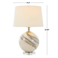 2ft. Beige Glass Round Accent Lamp with Marble Inspired Design & Gold Accents