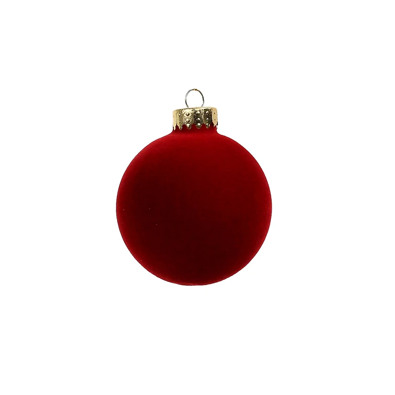6 Pack 2.5" Dark Red Flocked Glass Ball Ornaments by Ashland®