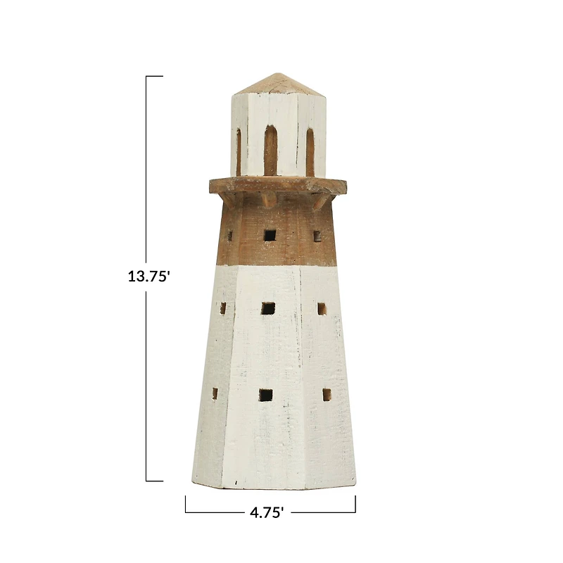 Hello Honey® 14" Natural and White Decorative 2-Tone Wood Light House