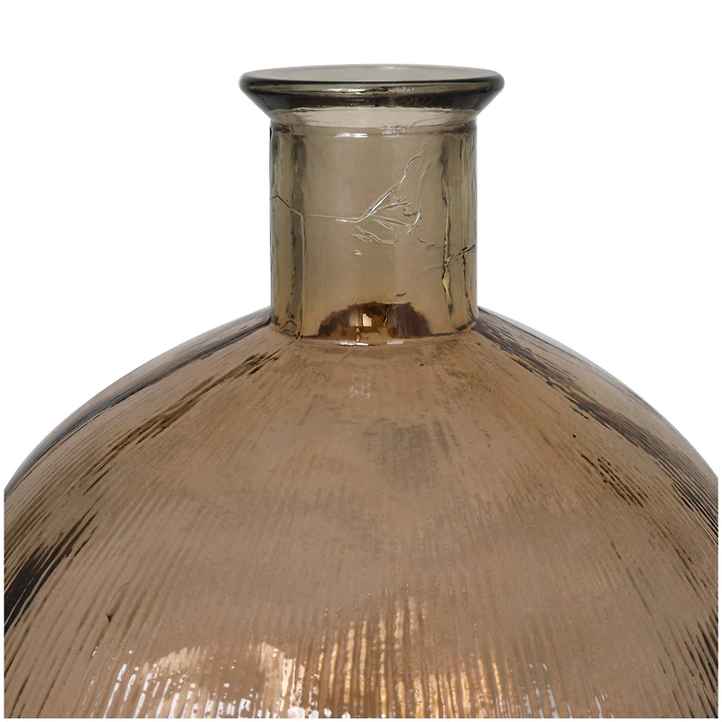 17" Brown Ribbed Spanish Bottle Recycled Glass Vase