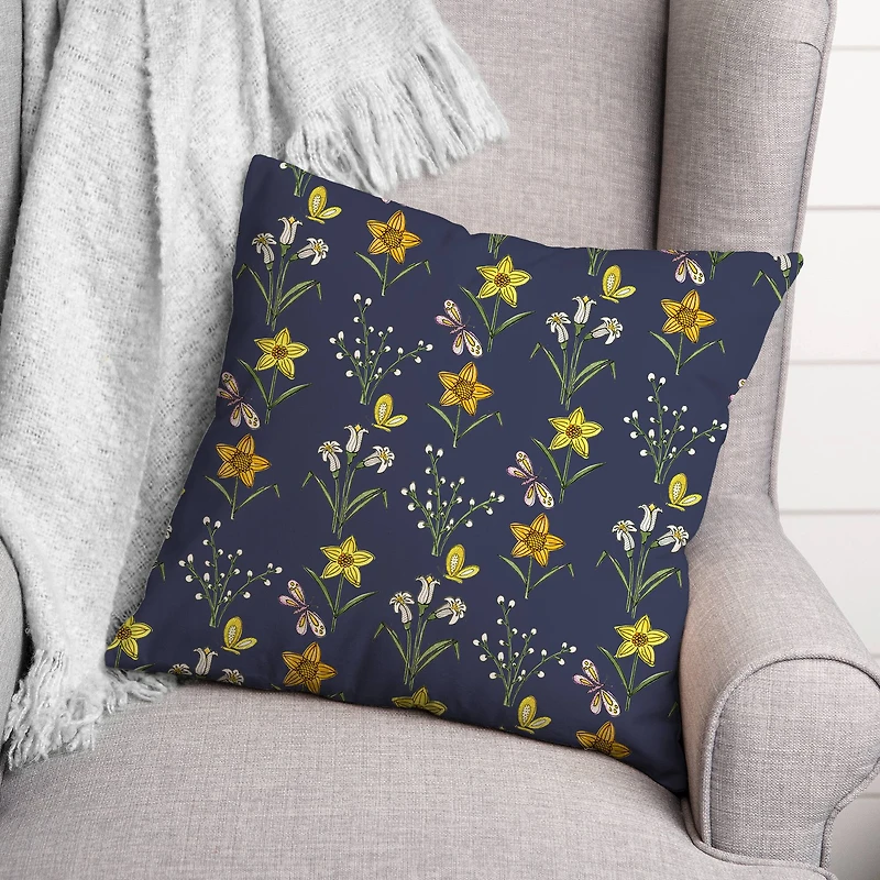 Navy Spring Pattern Indoor/Outdoor Pillow